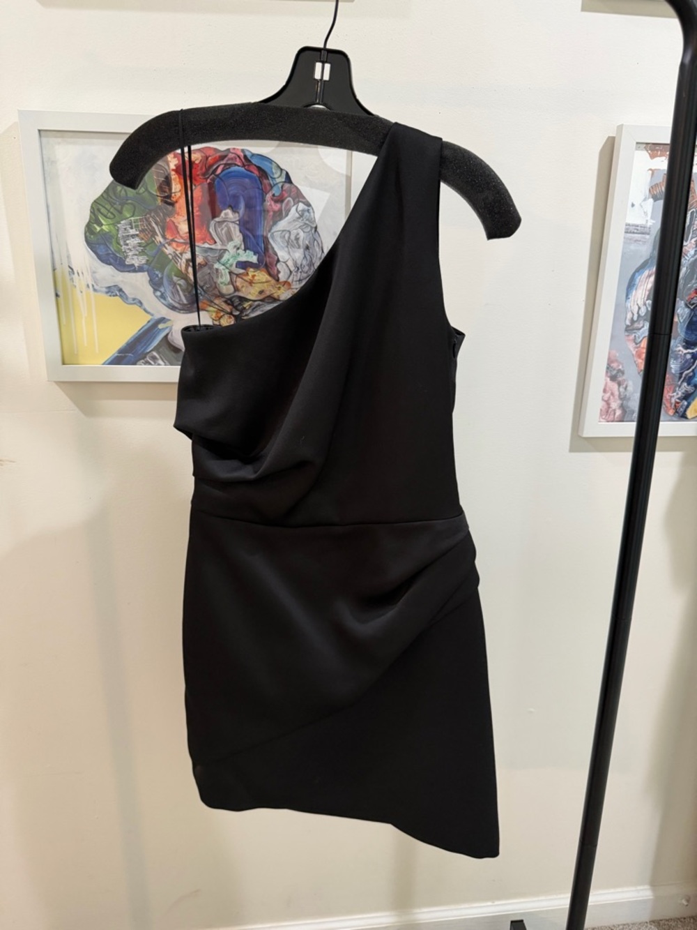 Elegant One-Shoulder Black Dress with Draped Bodice